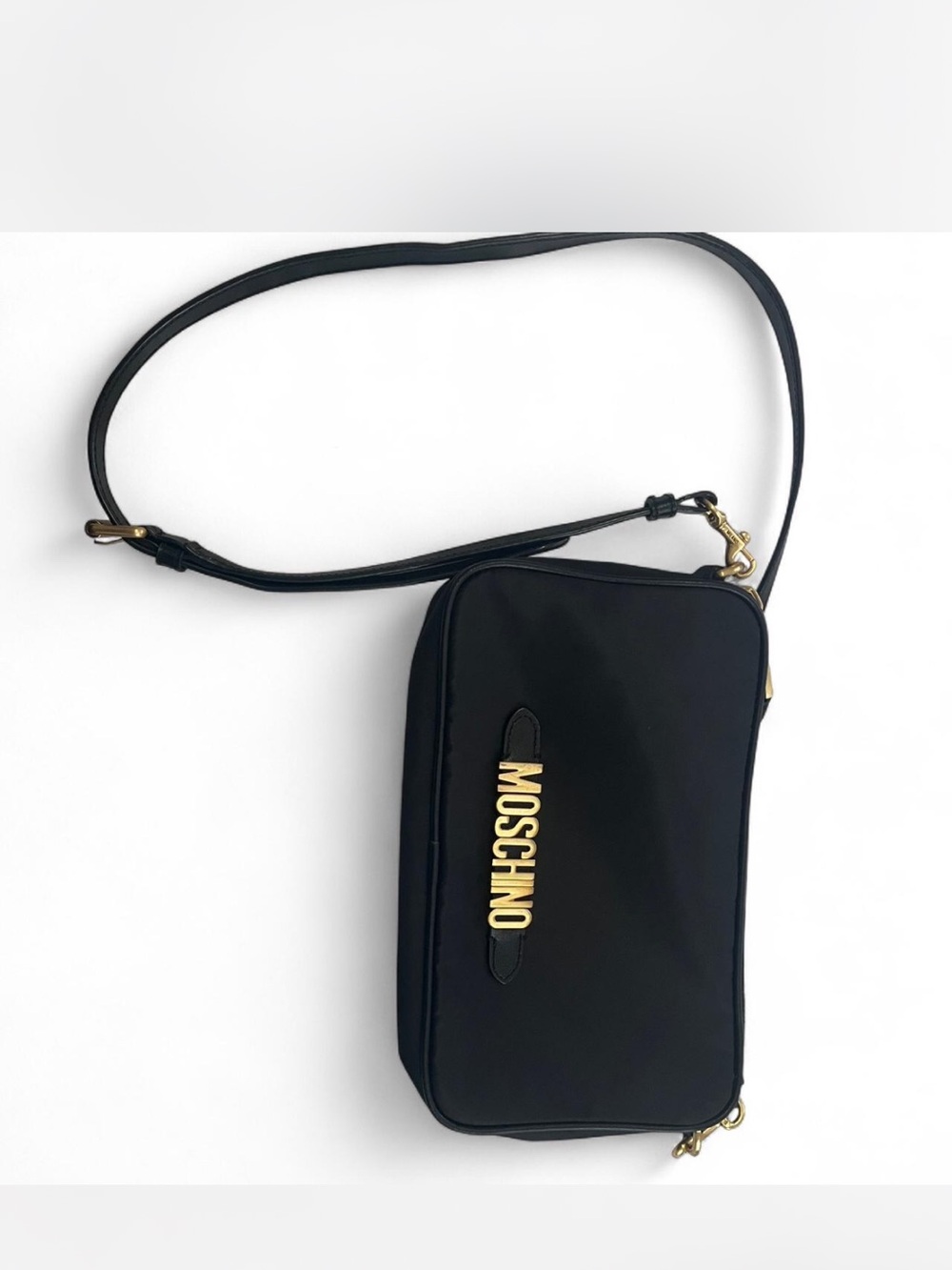 Moschino Black Nylon Crossbody Bag with Gold Logo
